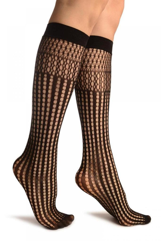liss kiss Black Pearly Stripes Mesh Socks Knee High - Socks