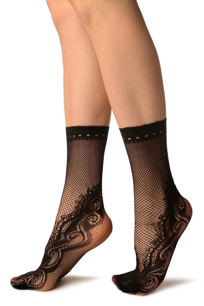 Liss Kiss Black Peisleys Lace Socks Ankle High - Socks