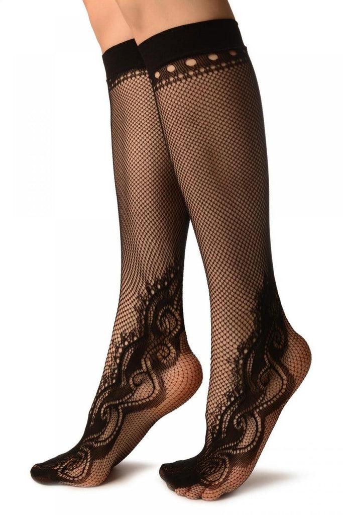 Liss Kiss Black Peisleys Lace Socks Knee High - Socks