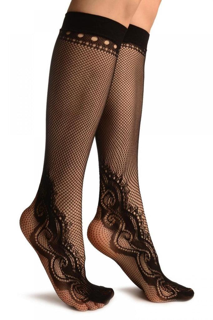 Liss Kiss Black Peisleys Lace Socks Knee High - Socks
