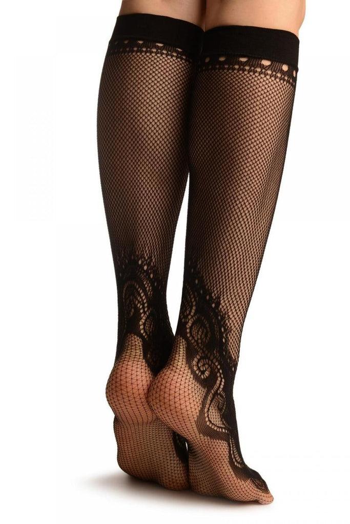 Liss Kiss Black Peisleys Lace Socks Knee High - Socks