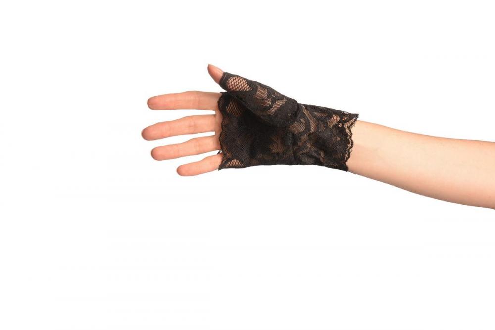 Liss Kiss Black Pink Lace All Over Fingerless Gloves - Gloves
