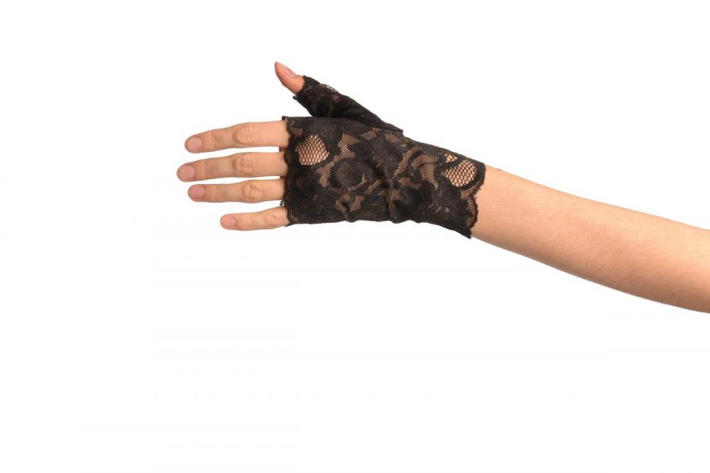 Liss Kiss Black Pink Lace All Over Fingerless Gloves - Gloves