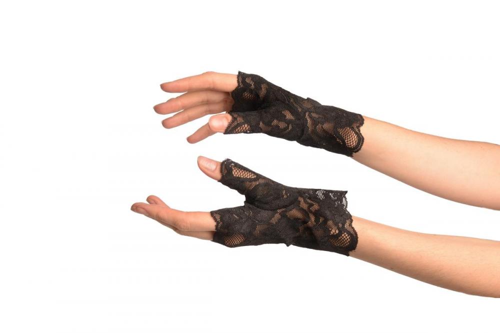 Liss Kiss Black Pink Lace All Over Fingerless Gloves - Gloves