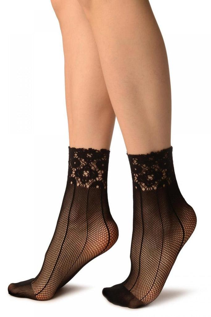 Liss Kiss Black Pinstriped Mesh Socks Ankle High - Socks