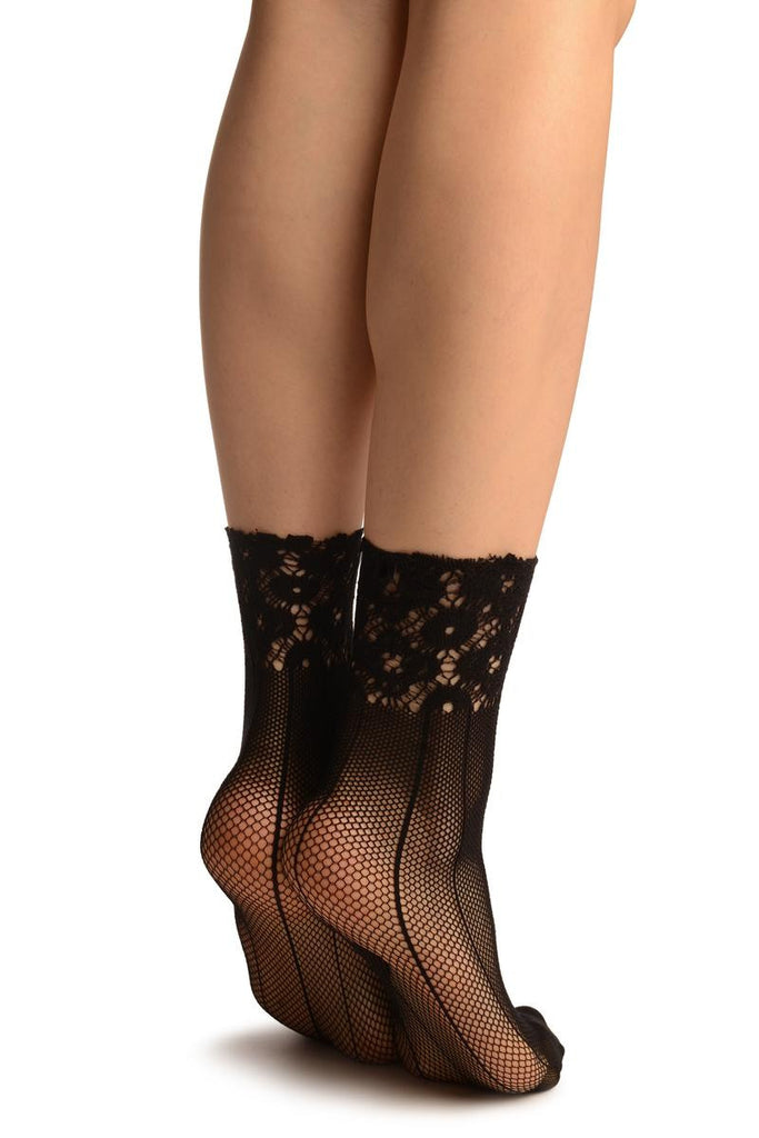 Liss Kiss Black Pinstriped Mesh Socks Ankle High - Socks