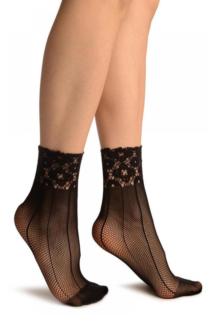 liss kiss Black Pinstriped Mesh Socks Ankle High - Socks