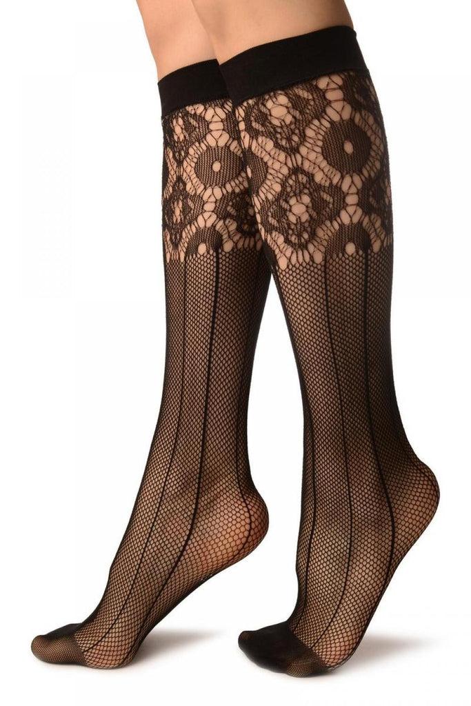 Liss Kiss Black Pinstriped Mesh Socks Knee High - Socks