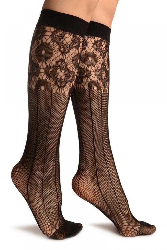 liss kiss Black Pinstriped Mesh Socks Knee High - Socks