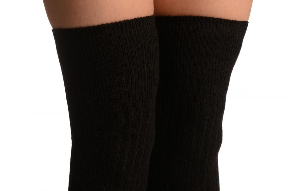 Liss Kiss Black Pinstripes Merino Wool Blend - Over The Knee Socks