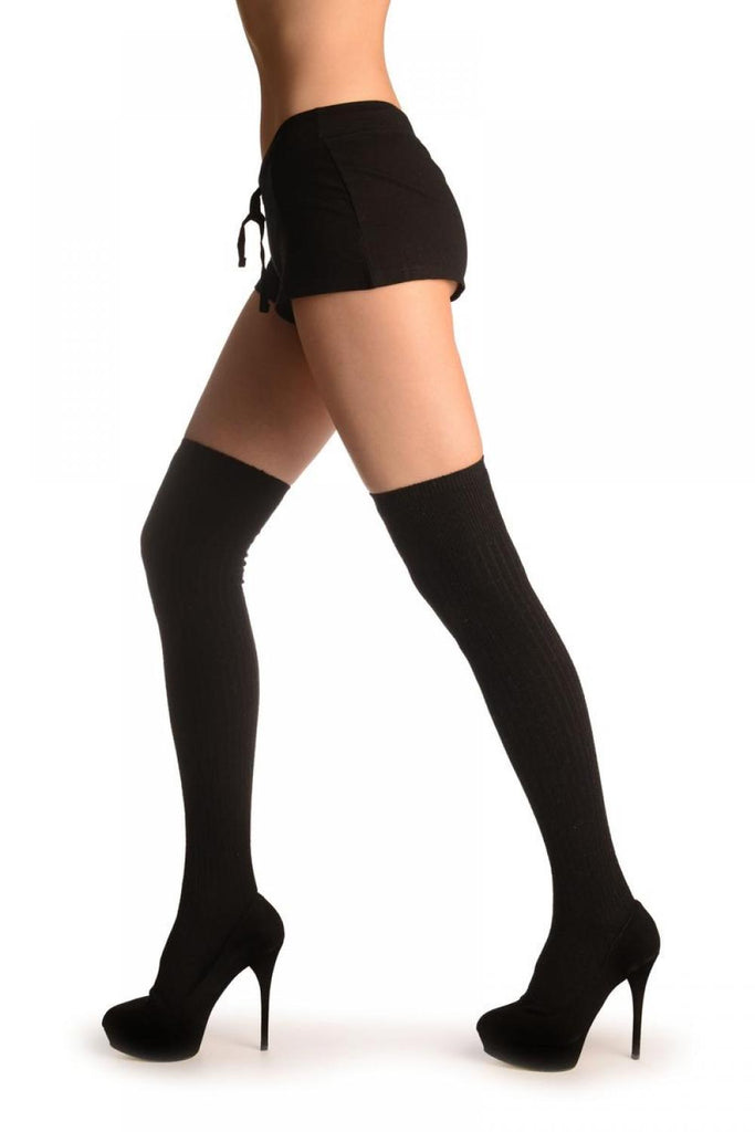 liss kiss Black Pinstripes Merino Wool Blend - Over The Knee Socks