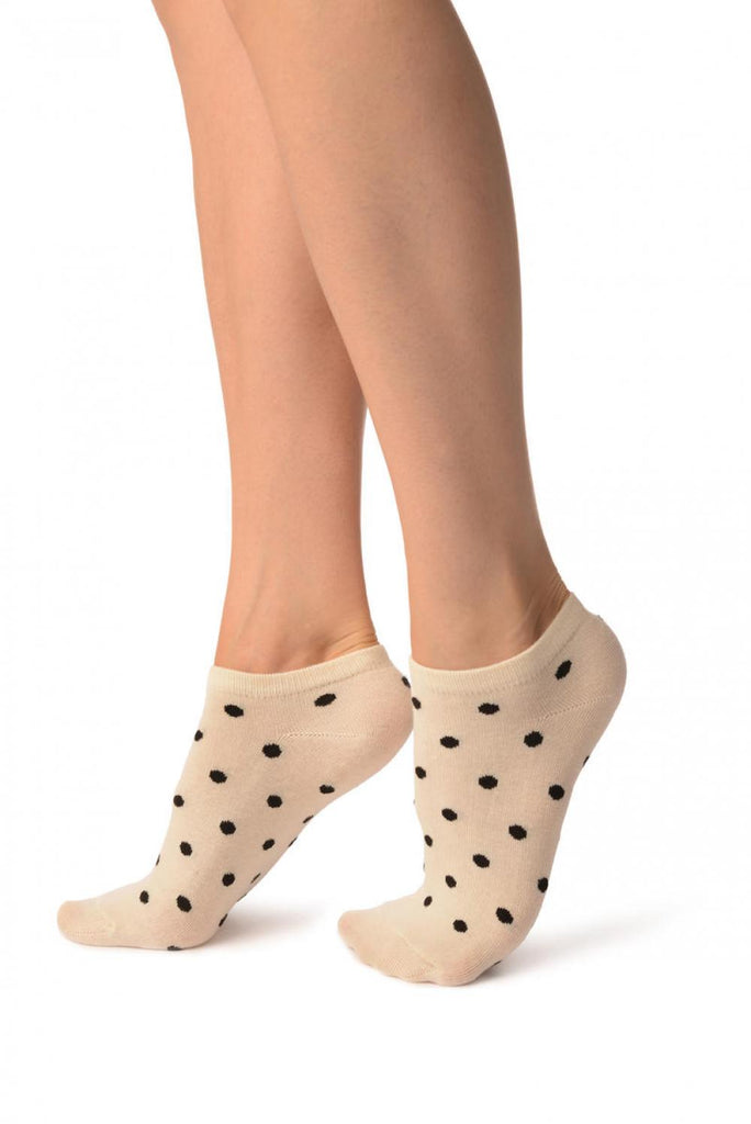 Liss Kiss Black Polka Dot On Cream Footies Socks - Footsies Socks