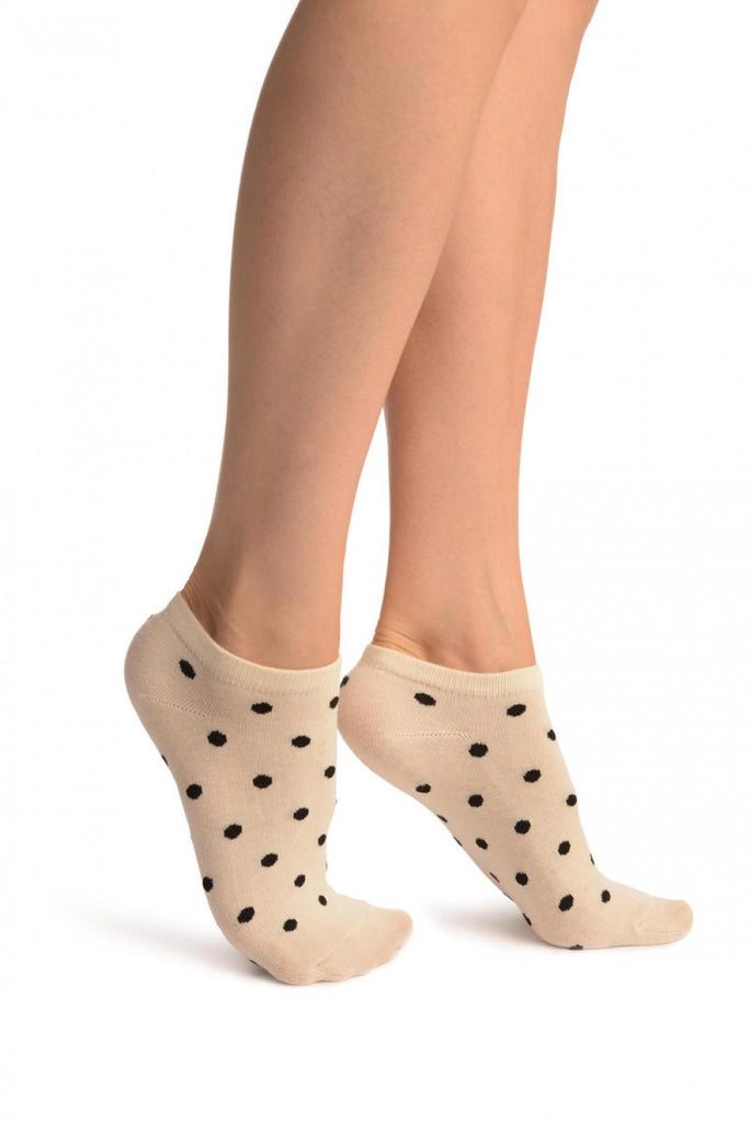 liss kiss Black Polka Dot On Cream Footies Socks - Footsies Socks