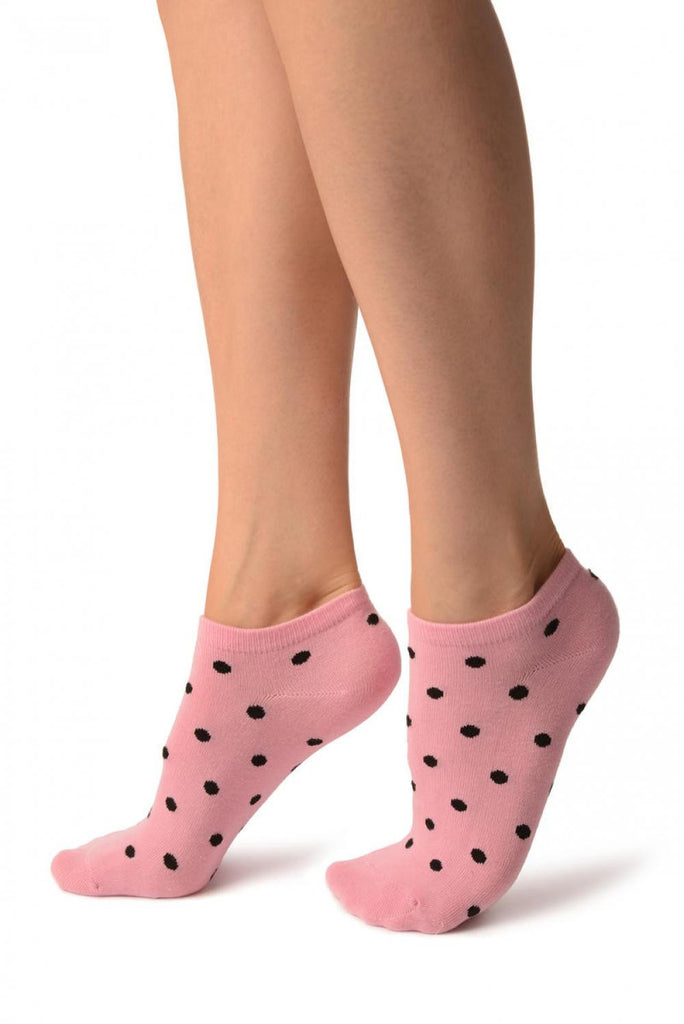 Liss Kiss Black Polka Dot On Pink Footies Socks - Footsies Socks