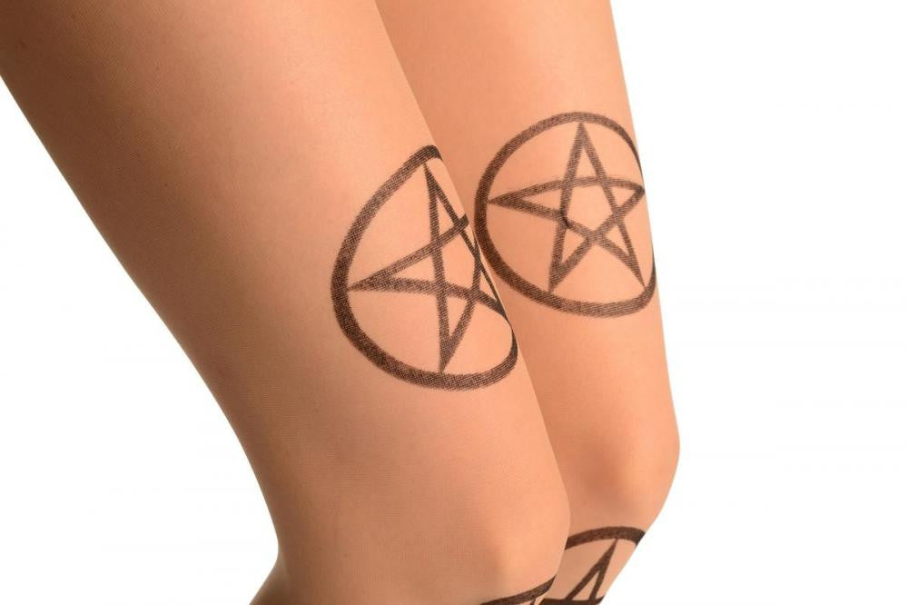Liss Kiss Black Printed Pentagram On Nude (Halloween) - Tights