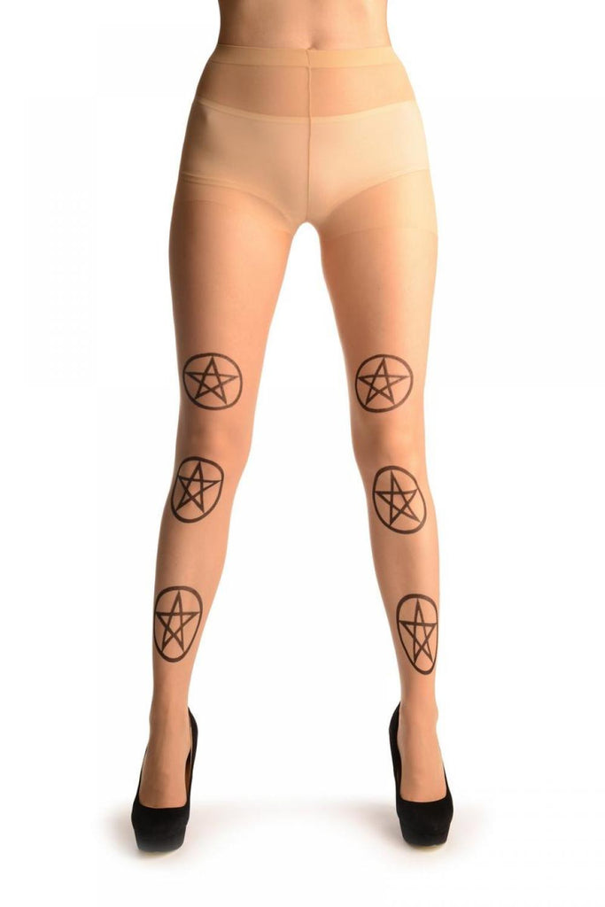 Liss Kiss Black Printed Pentagram On Nude (Halloween) - Tights