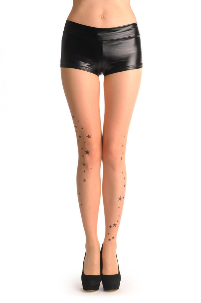 liss kiss Black Printed Starts Around Ankle Tattoo - Tights