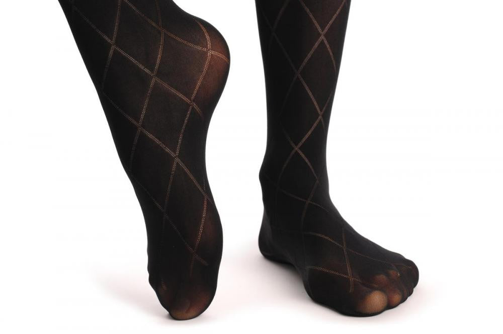 Liss Kiss Black Rectangles With Semi Transparent Mesh 380 Den - Tights