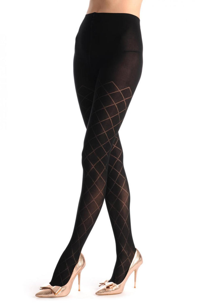 Liss Kiss Black Rectangles With Semi Transparent Mesh 380 Den - Tights