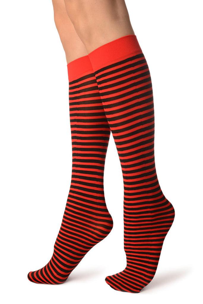 Liss Kiss Black & Red Thin Stripes Socks Knee High - Socks