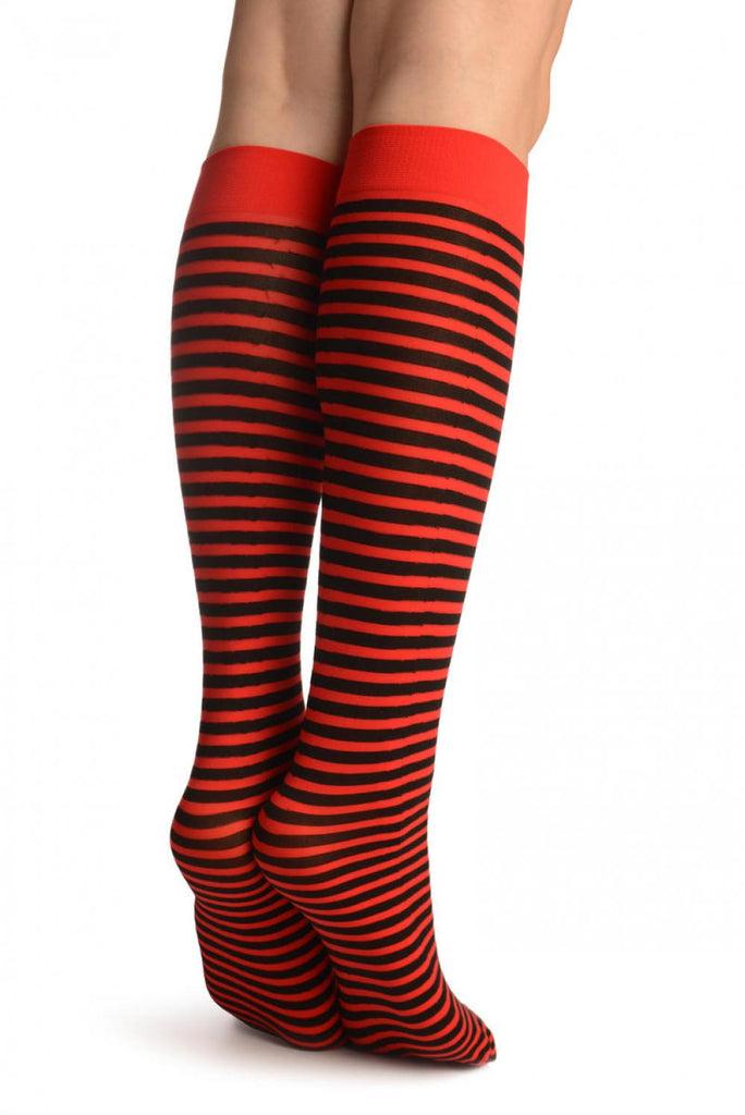 Liss Kiss Black & Red Thin Stripes Socks Knee High - Socks