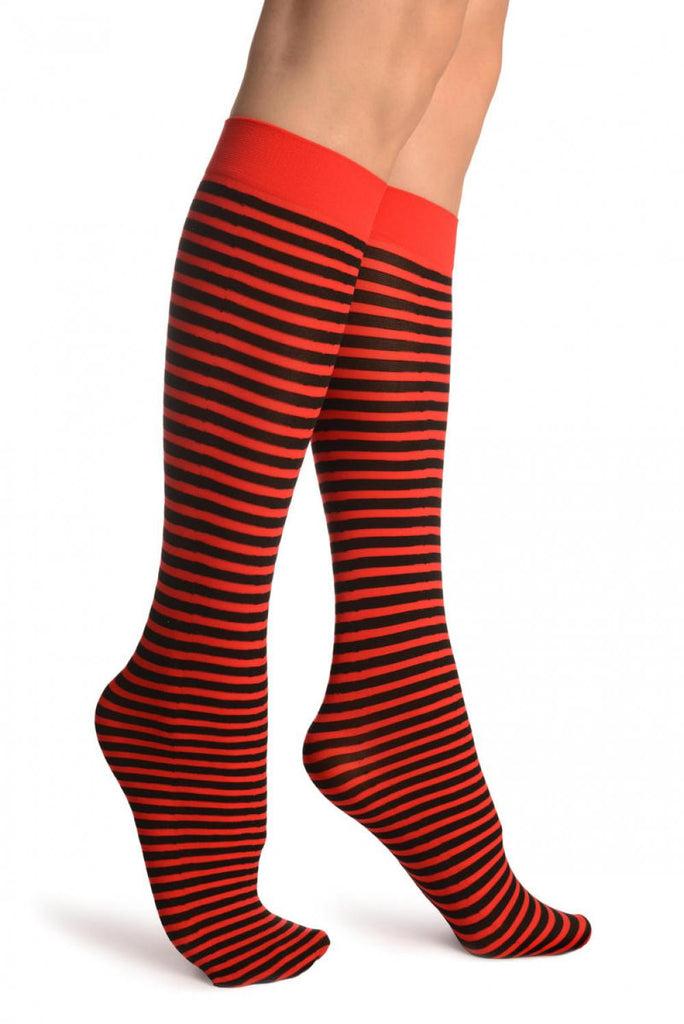 liss kiss Black & Red Thin Stripes Socks Knee High - Socks
