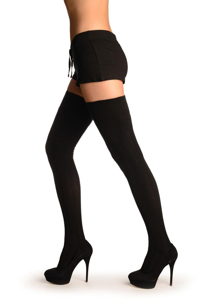 Liss Kiss Black Ribbed (Winter) Over The Knee - Over The Knee Socks