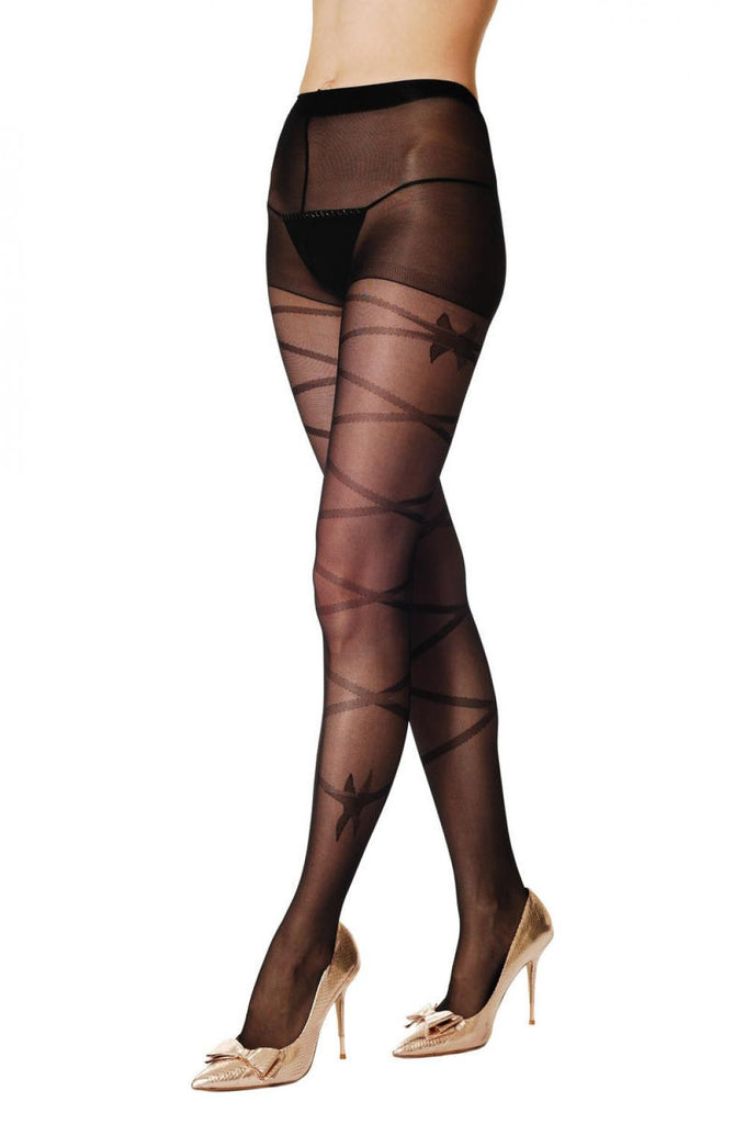 Liss Kiss Black Ribbon Crossed Around With Bow - Tights