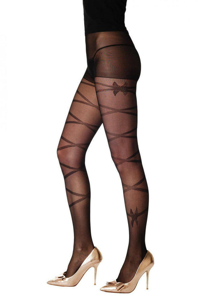 liss kiss Black Ribbon Crossed Around With Bow - Tights