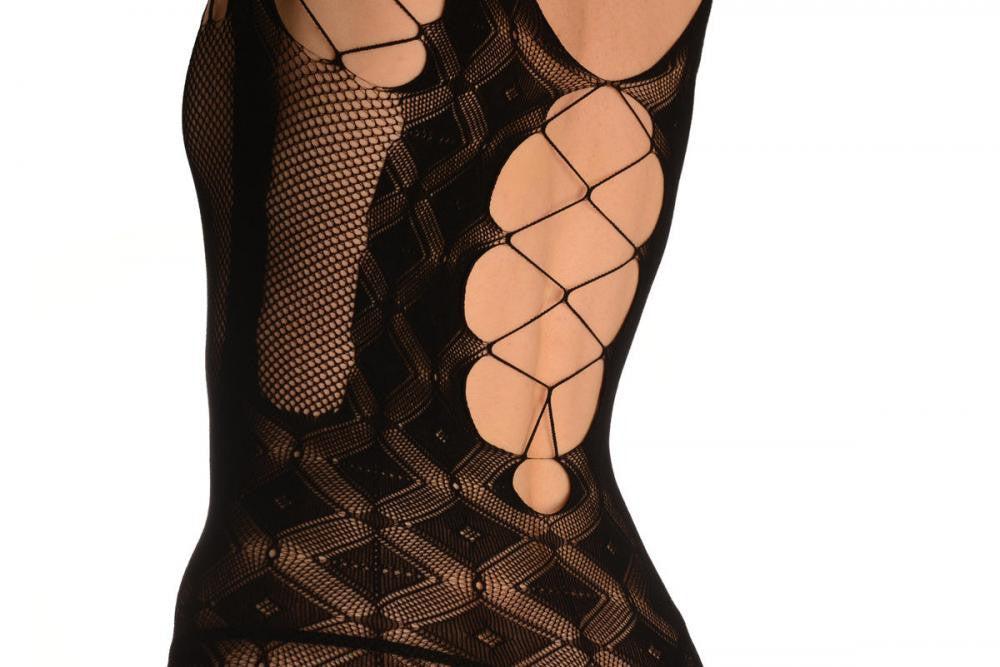 Liss Kiss Black Rombs Lace Mini Dress (Bodystocking) - Bodystocking