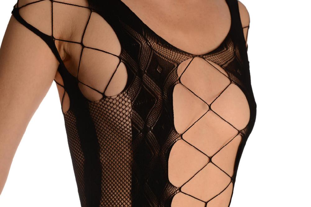 Liss Kiss Black Rombs Lace Mini Dress (Bodystocking) - Bodystocking
