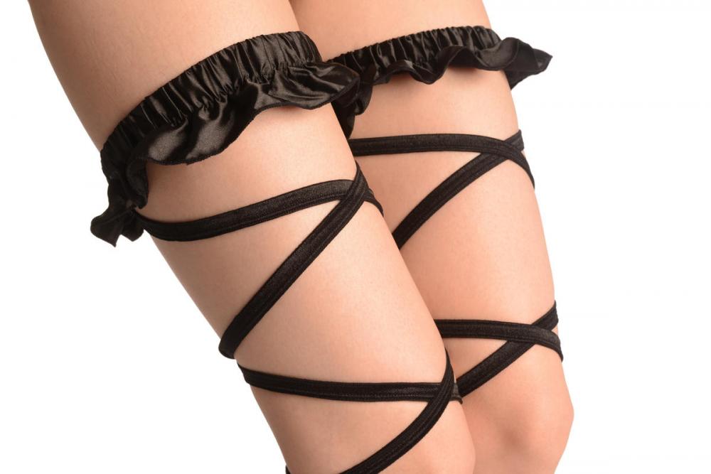 Liss Kiss Black Satin Leg Wrap With Frilly Elasticated Top - Leg Warmers