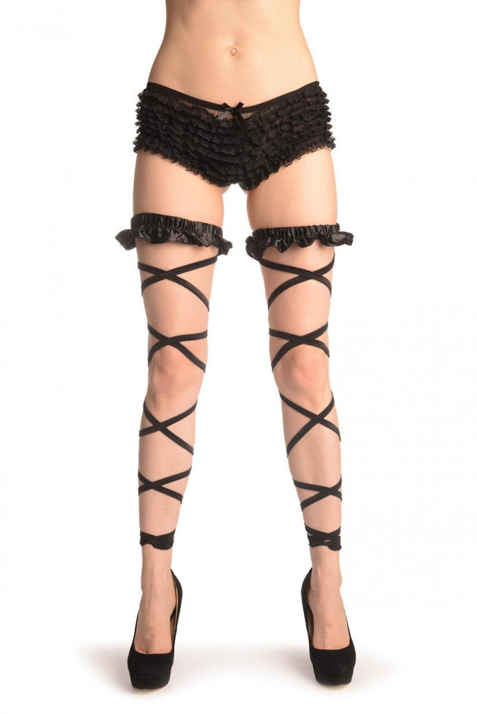 liss kiss Black Satin Leg Wrap With Frilly Elasticated Top - Leg Warmers