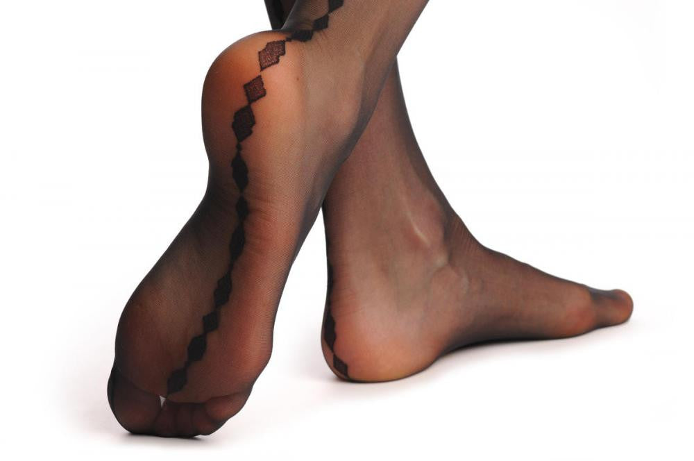 Liss Kiss Black Seam With Opaque Rectangles & Matching Silicon Garter - Hold Ups