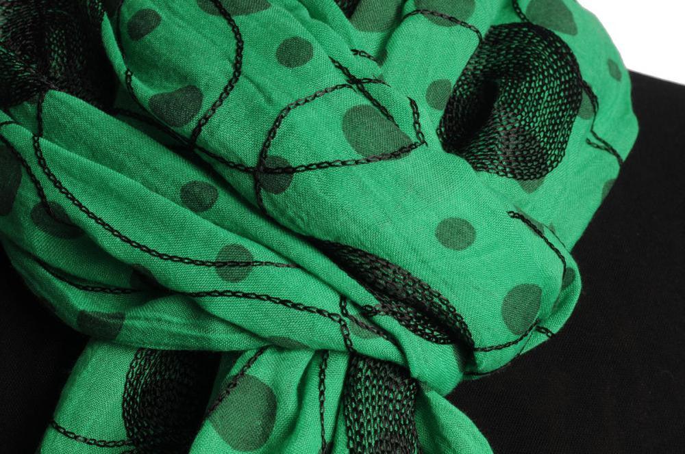 Liss Kiss Black Sewn On Circles On Green Unisex Scarf - Scarf