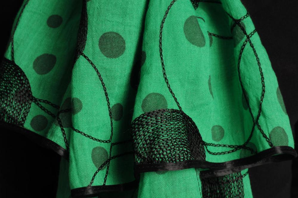 Liss Kiss Black Sewn On Circles On Green Unisex Scarf - Scarf