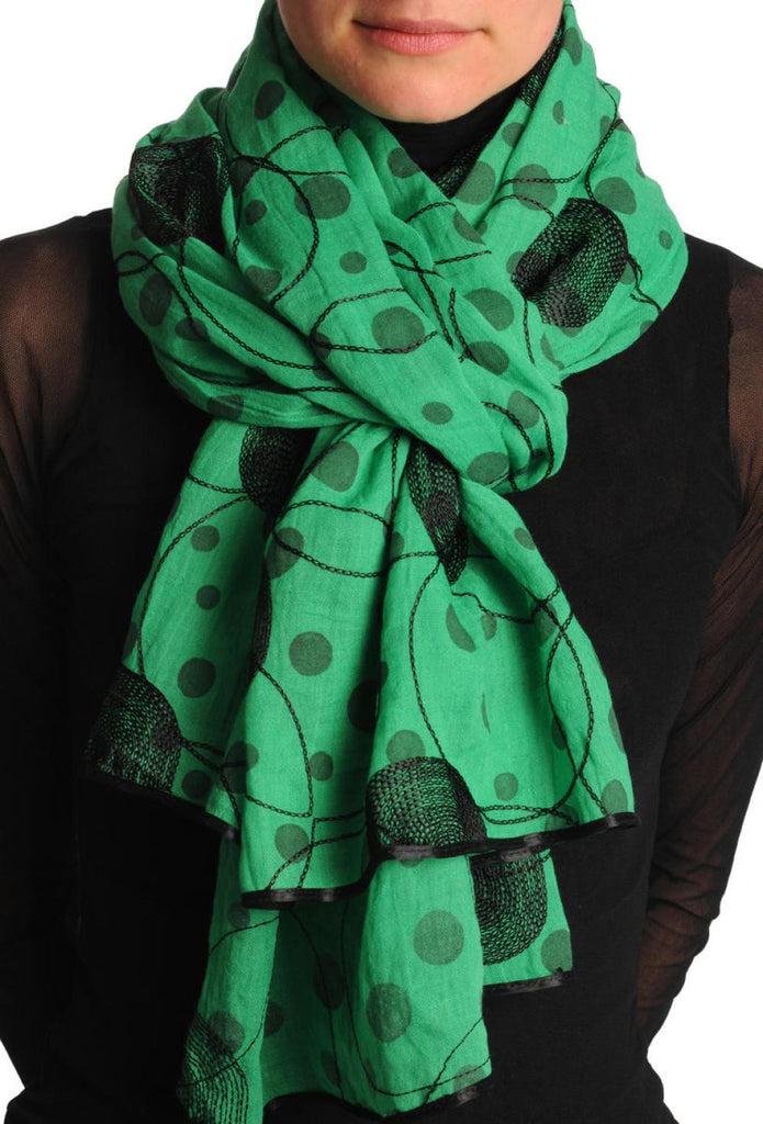 liss kiss Black Sewn On Circles On Green Unisex Scarf - Scarf