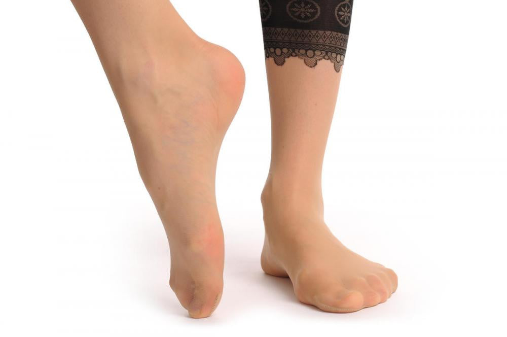 Liss Kiss Black Sheer Faux Capri With Lace Trim & Nude Foot - Tights