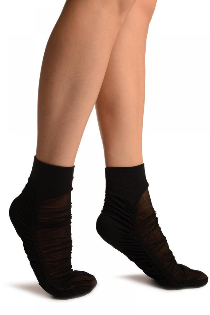 Liss Kiss Black Sheer & Opaque Sides Ankle High Socks - Socks