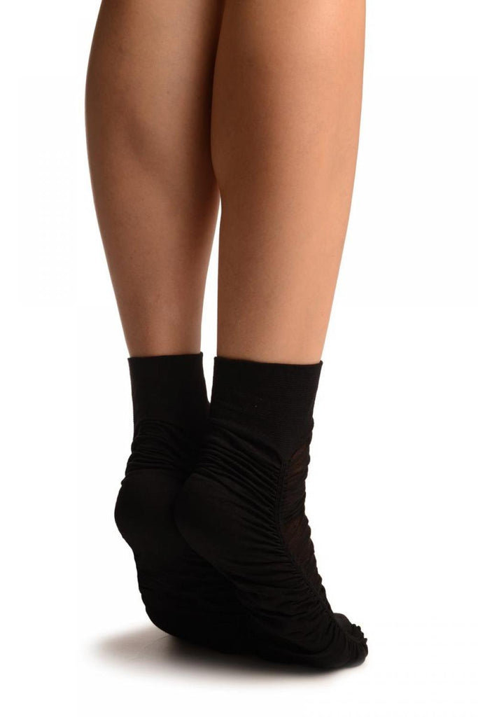 Liss Kiss Black Sheer & Opaque Sides Ankle High Socks - Socks