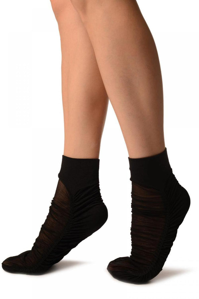 Liss Kiss Black Sheer & Opaque Sides Ankle High Socks - Socks