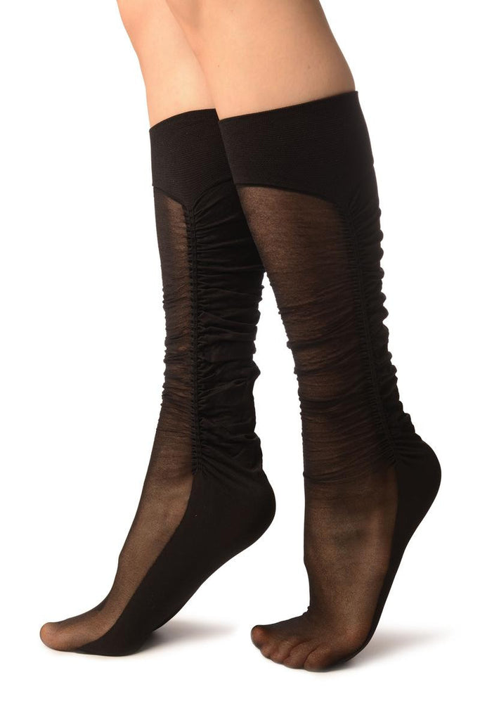 Liss Kiss Black Sheer & Opaque Sides Socks Knee High - Socks