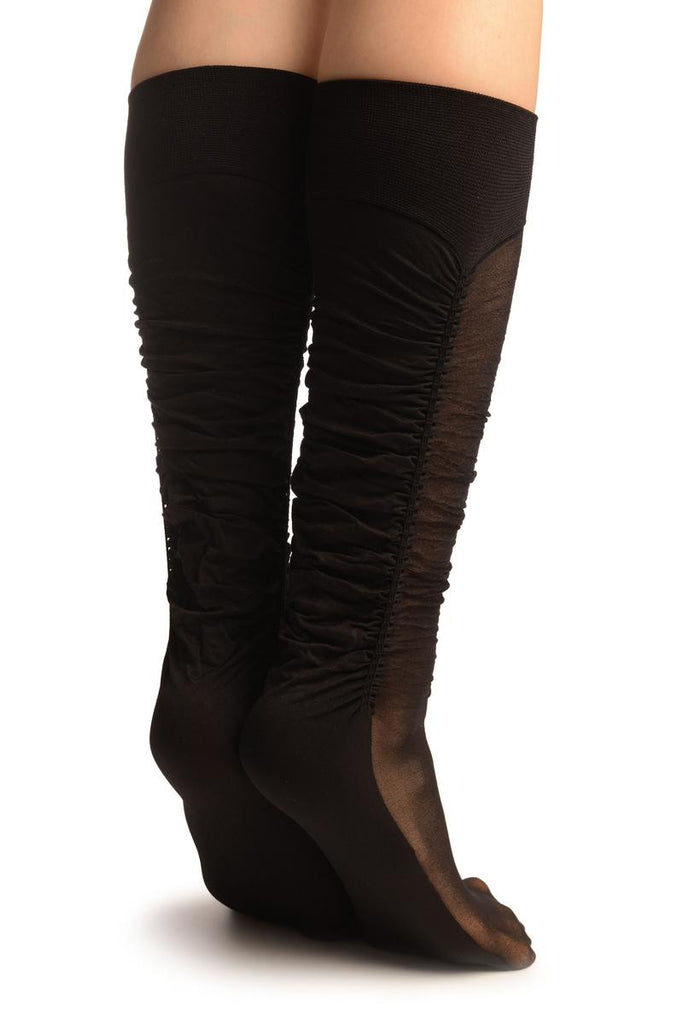 Liss Kiss Black Sheer & Opaque Sides Socks Knee High - Socks
