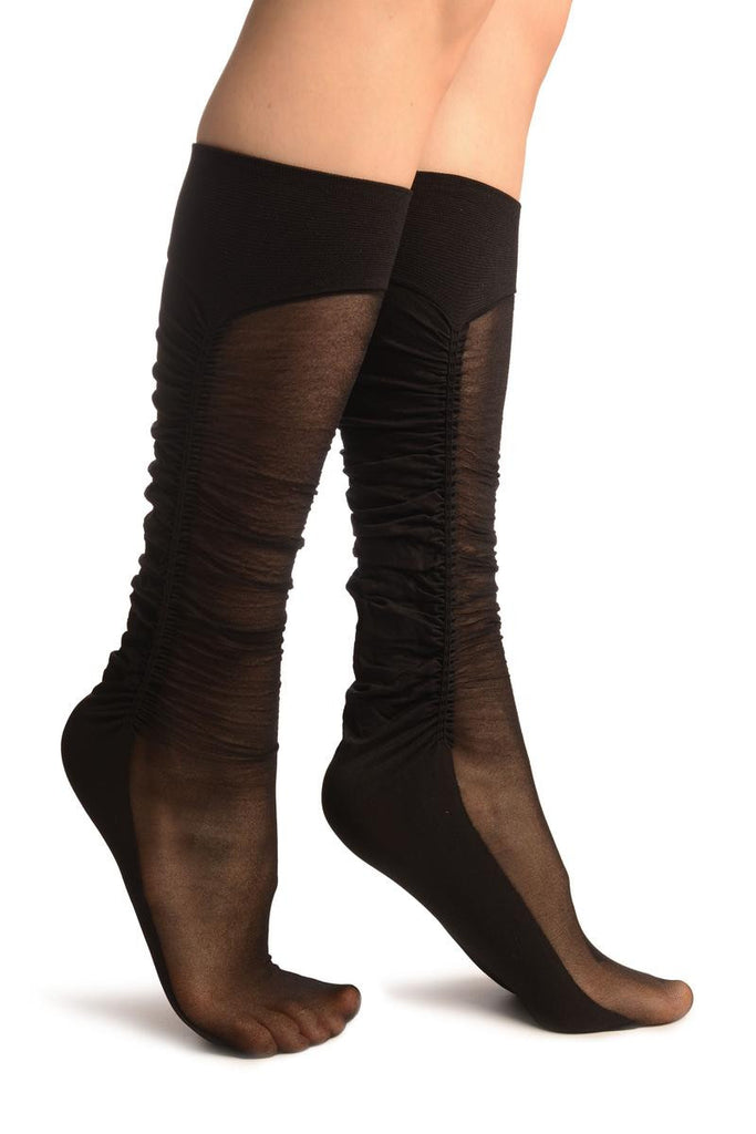 liss kiss Black Sheer & Opaque Sides Socks Knee High - Socks