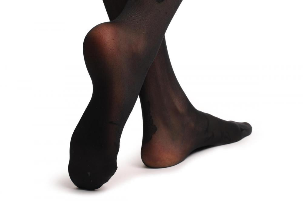 Liss Kiss Black Sheer With Large Black Chrysanthemums Flowers - Tights