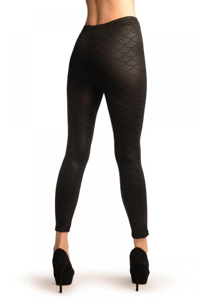 Liss Kiss Black Shiny Mermaid Scales Leggings - Leggings