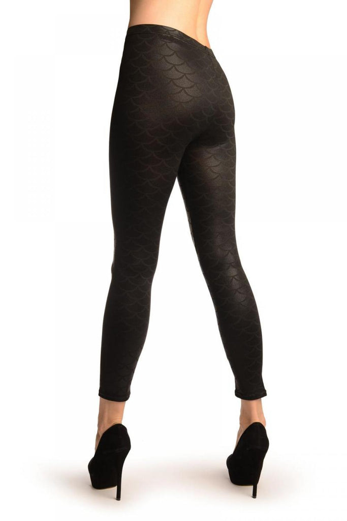 Liss Kiss Black Shiny Mermaid Scales Leggings - Leggings