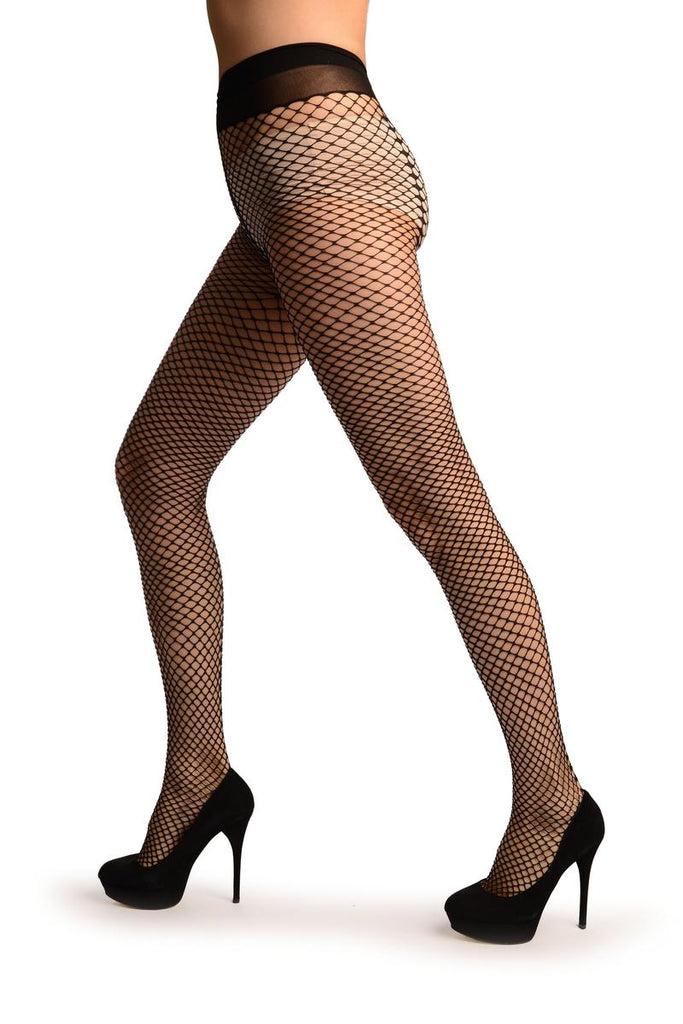 Liss Kiss Black Sick Mesh & Back Seam Fishnet Tights - Tights
