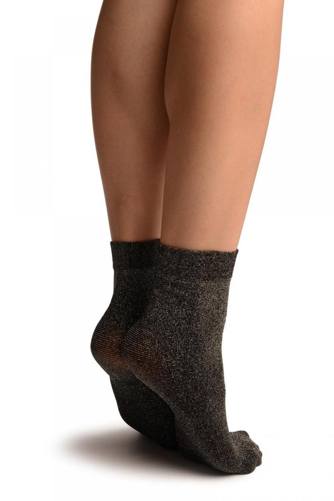 Liss Kiss Black Silver Lurex Ankle High Socks - Socks