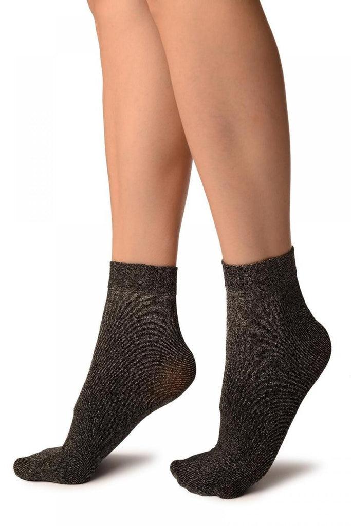 Liss Kiss Black Silver Lurex Ankle High Socks - Socks